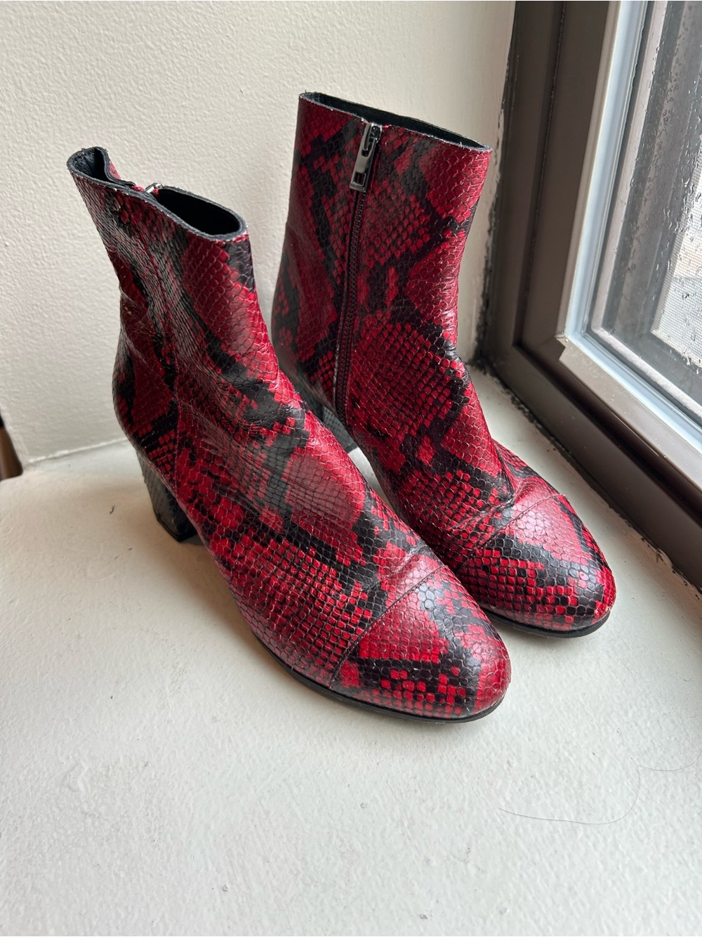 Zadig and Voltaire red snakeskin leather boots size 8.5 EU 39 block heel zip y2k